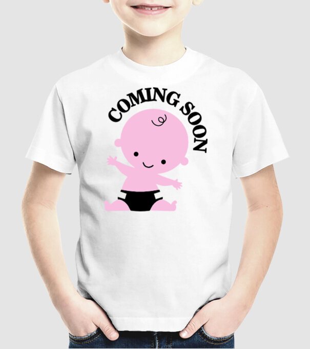 Coming soon baby model alb pe tricou