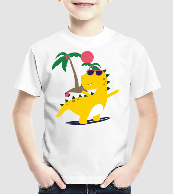dinozaur drăguț vară model alb pe tricou