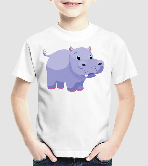 Hipopotam drăguț model alb pe tricou