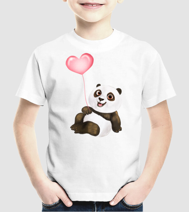 Cute panda with heart model alb pe tricou