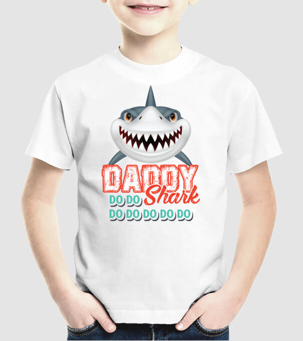 Daddy shark model alb pe tricou