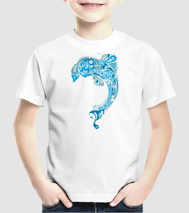 delfin model alb pe tricou