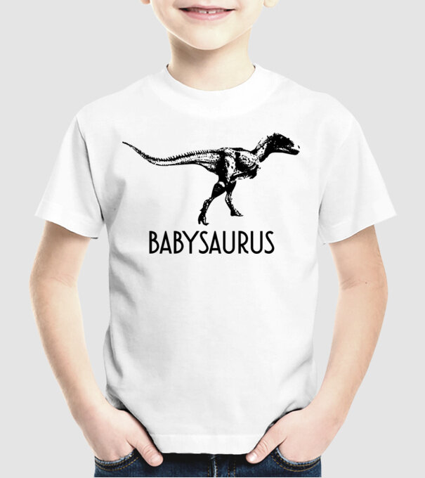 Familia de dinozauri Babysaurus model alb pe tricou