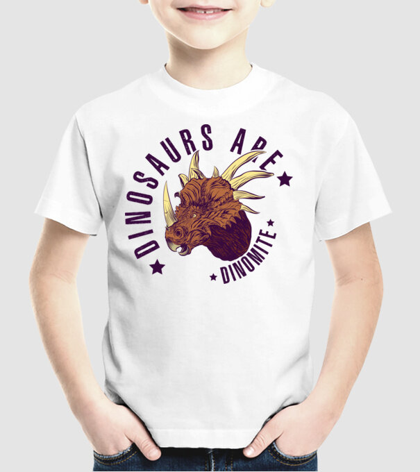 Dinomite model alb pe tricou