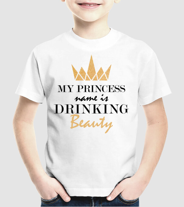Drinking beauty gold model alb pe tricou