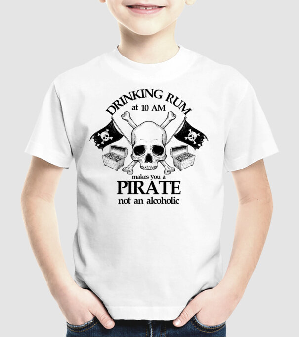 Drinking rum model alb pe tricou