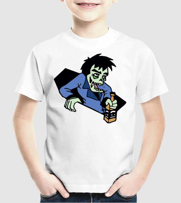 Drunk Zombie model alb pe tricou