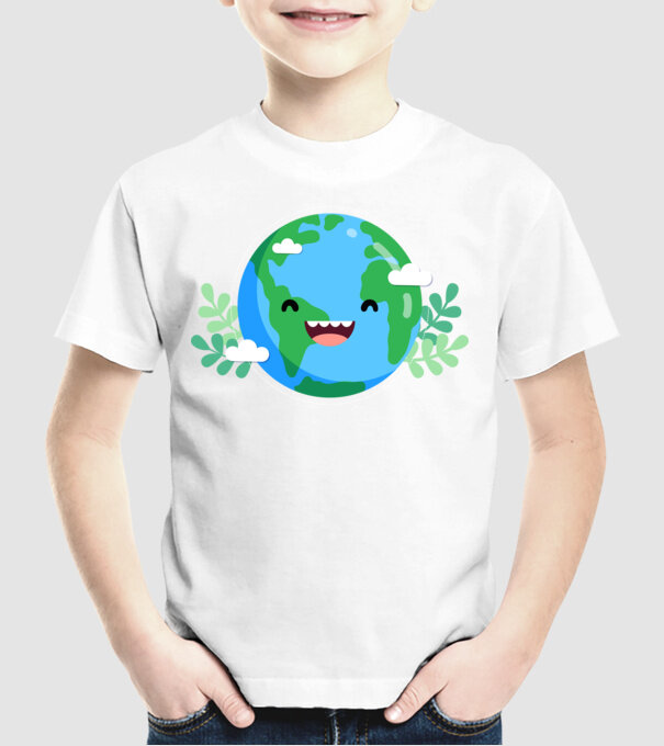 Earth smiley model alb pe tricou