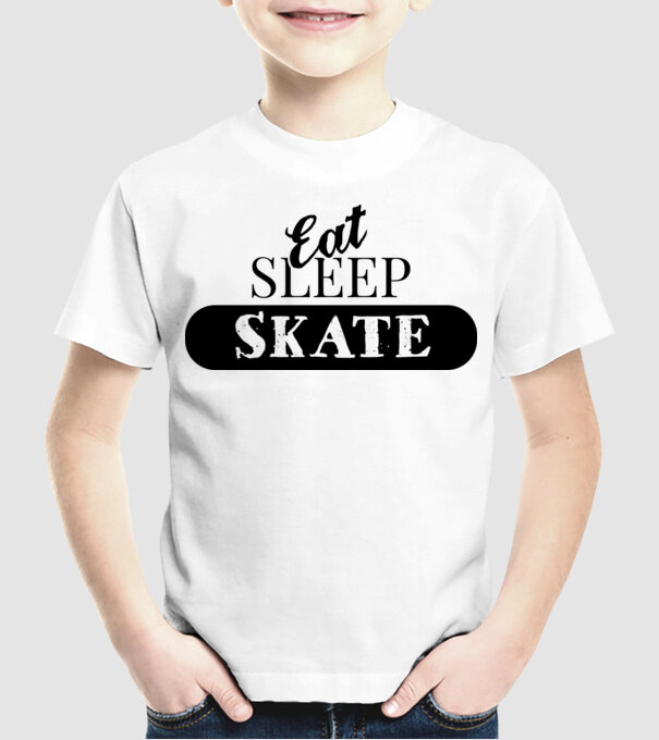 eat sleep skate model alb pe tricou