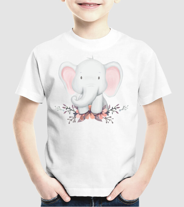 Elefant cu flori model alb pe tricou