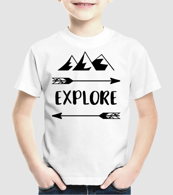Explore mountains model alb pe tricou
