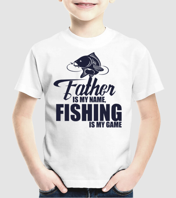 Father is my name, fishing is my game model alb pe tricou