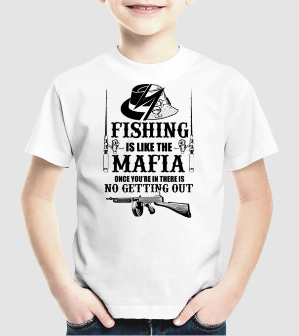Fishing is like mafia model alb pe tricou