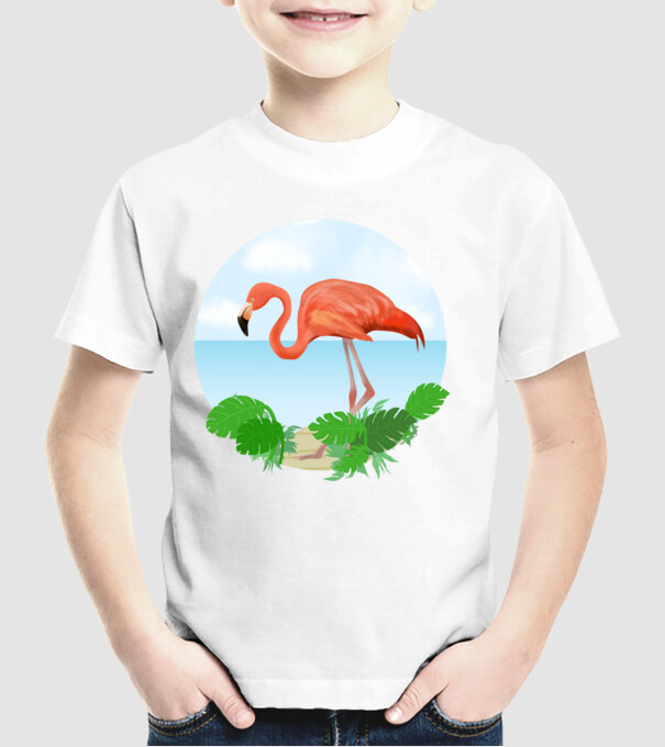 Flamingo model alb pe tricou