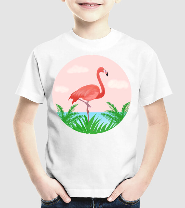 Flamingo model alb pe tricou