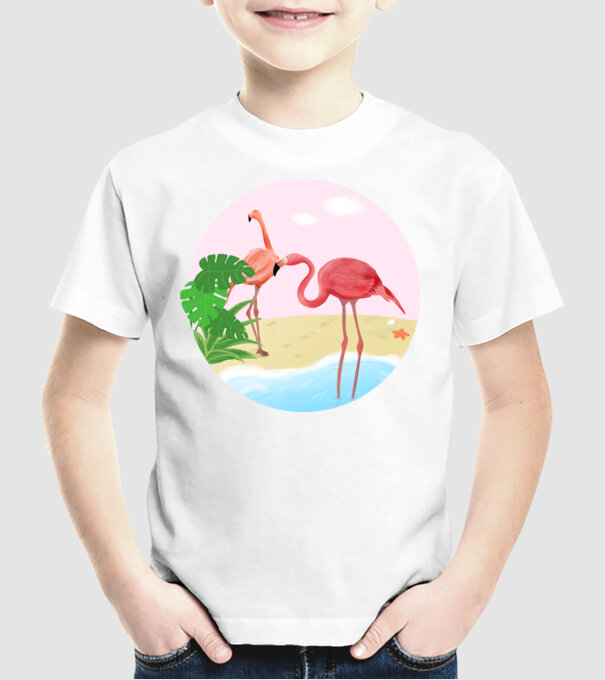 Flamingo model alb pe tricou