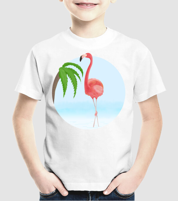 Flamingo model alb pe tricou