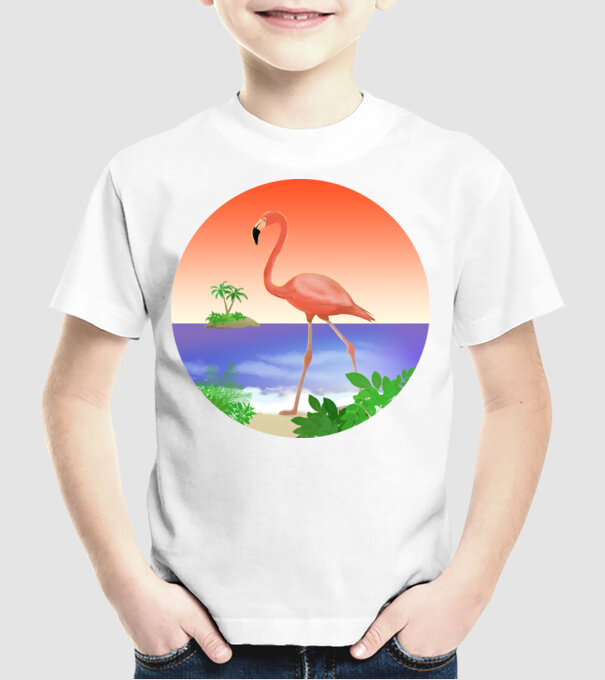 Flamingo model alb pe tricou