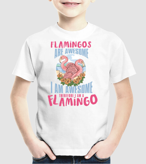 Flamingos are awesome model alb pe tricou