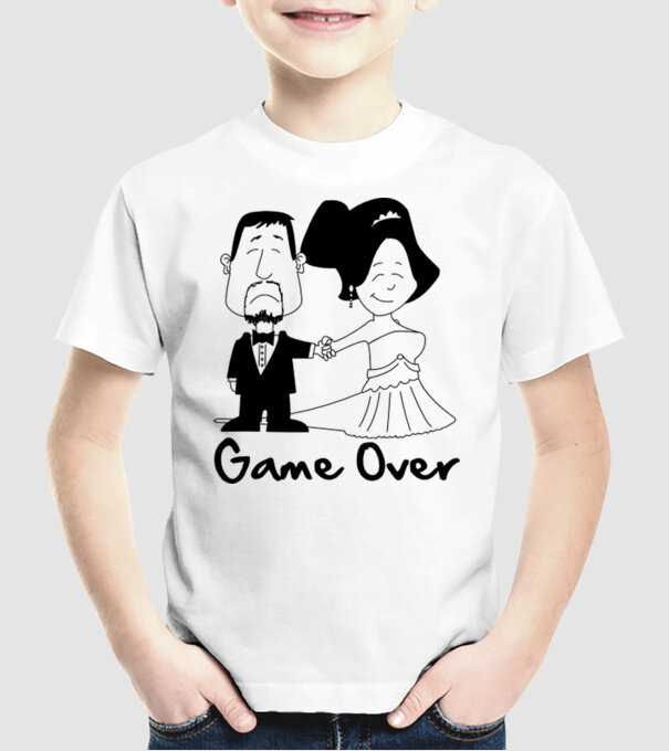 Game Over model alb pe tricou