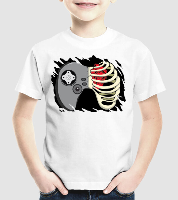 Inimă Gamer model alb pe tricou