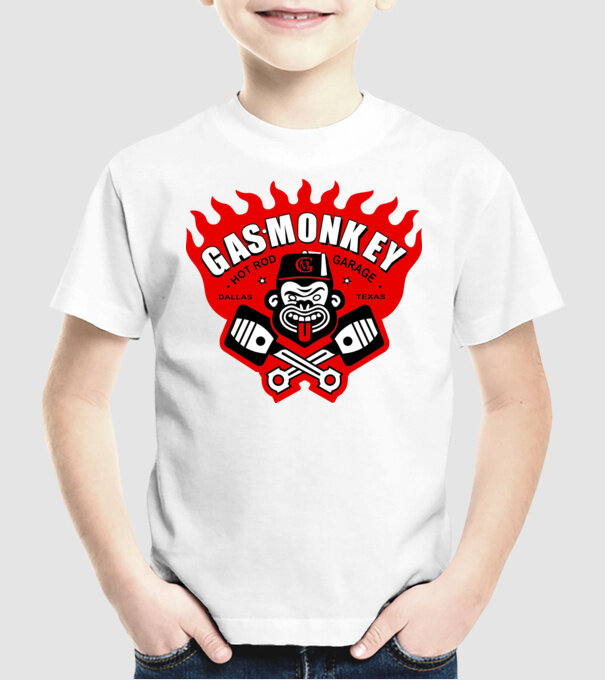 Gas Monkey model alb pe tricou