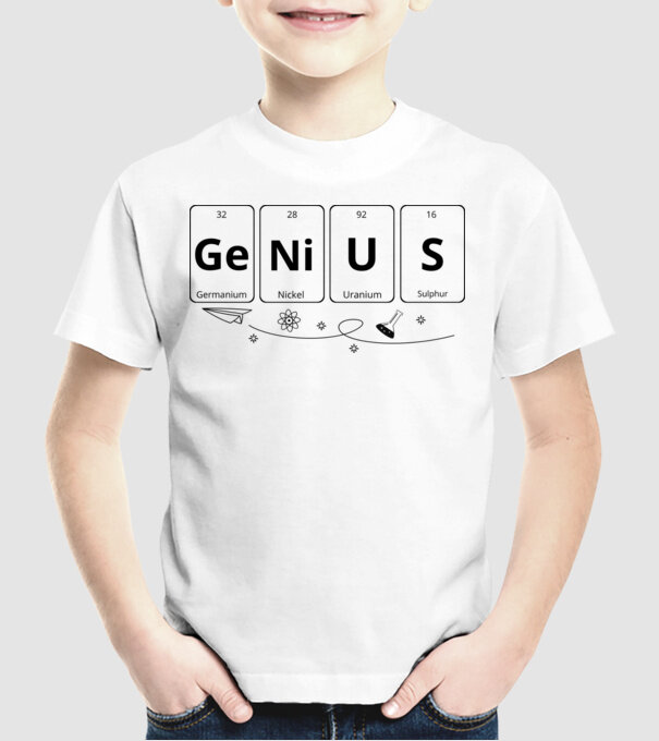 Genius periodic model alb pe tricou