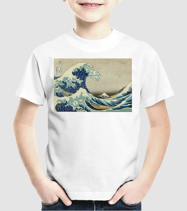Great Wave of Kanagawa mască model alb pe tricou