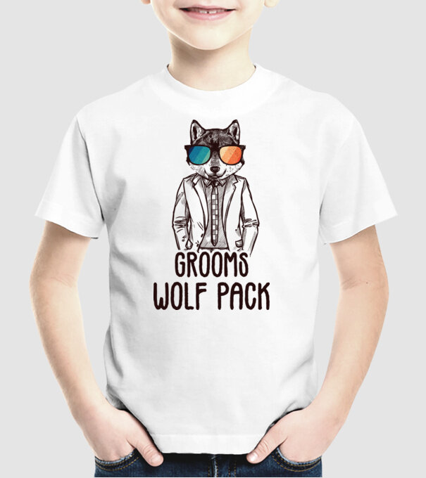 Grooms wolf pack model alb pe tricou