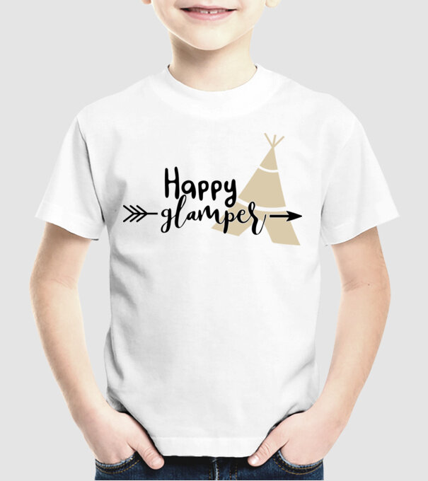 Happy glamper model alb pe tricou