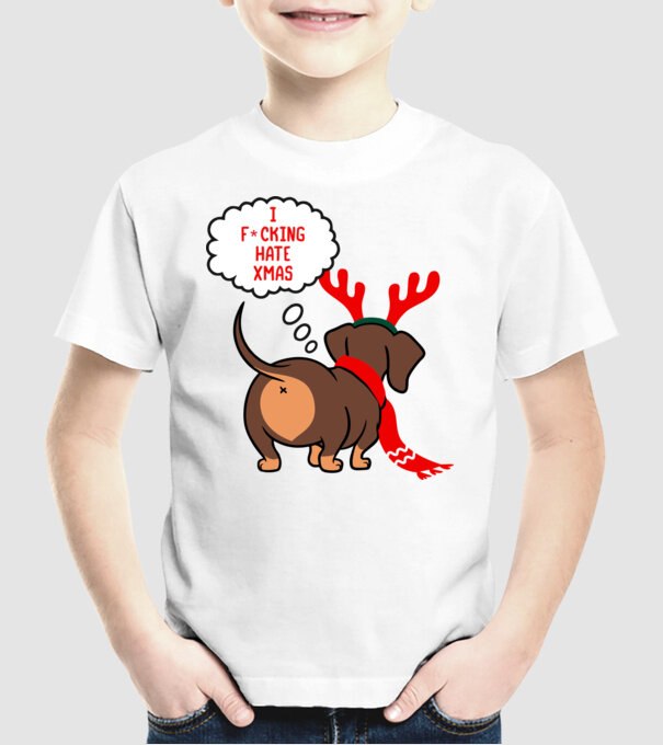 Hate Xmas model alb pe tricou