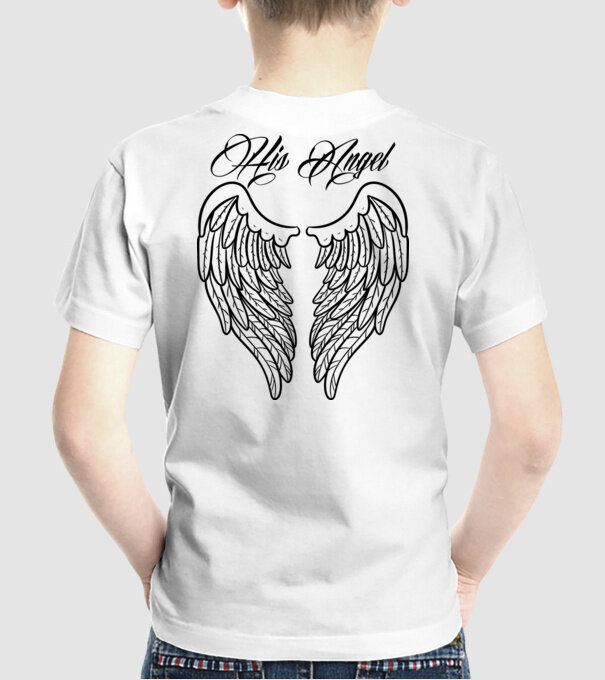 His Angel model alb pe tricou