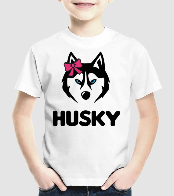 Husky fată model alb pe tricou
