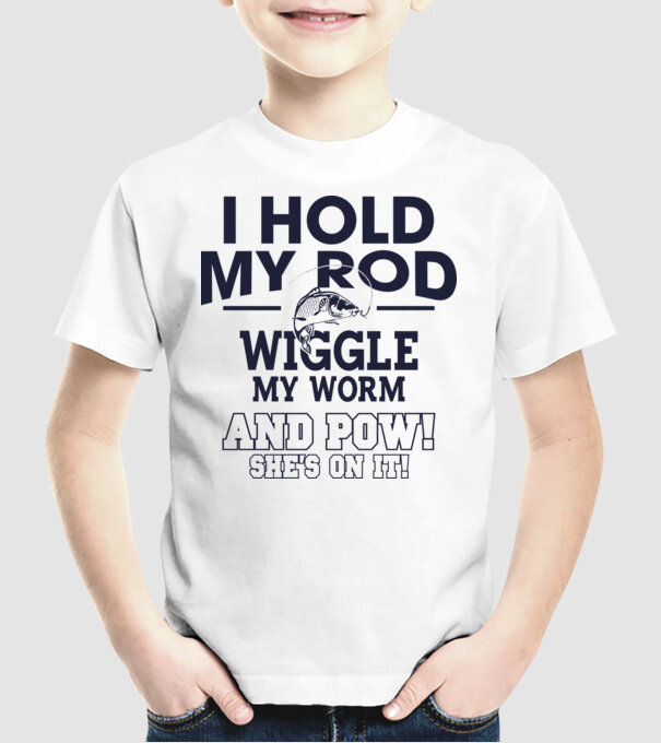 I hold my rod model alb pe tricou