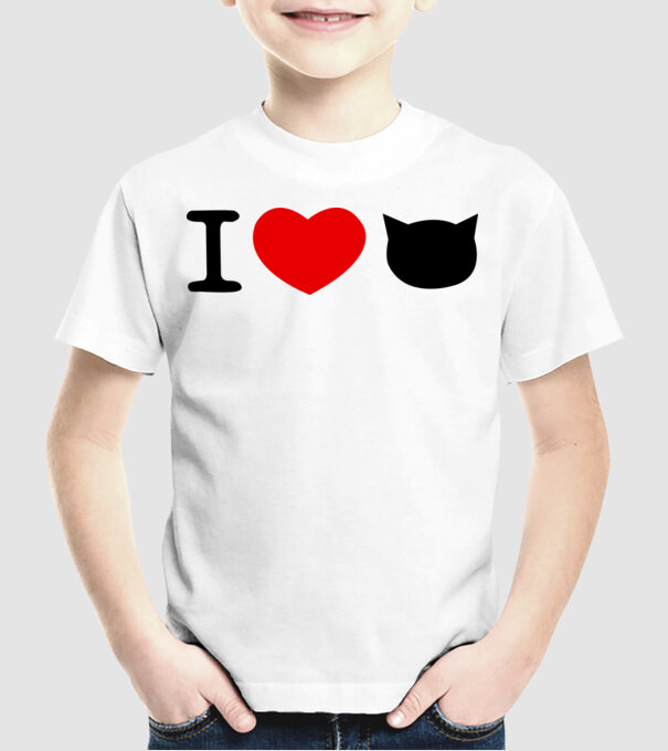 I love Pisică model alb pe tricou