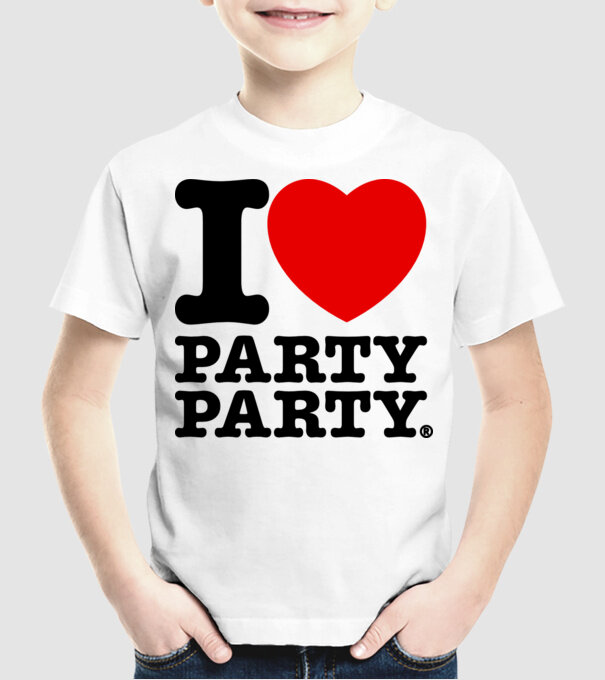 I love party party model alb pe tricou