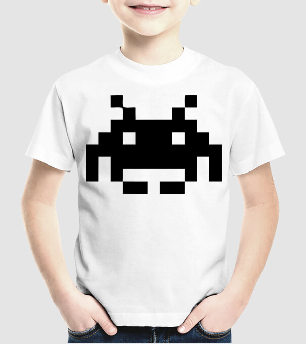 Invaders retro model alb pe tricou