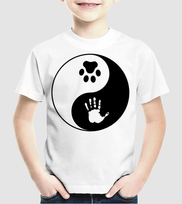 Yin-Yang Dog model alb pe tricou