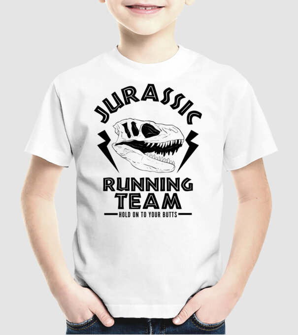 Jurassic running team model alb pe tricou