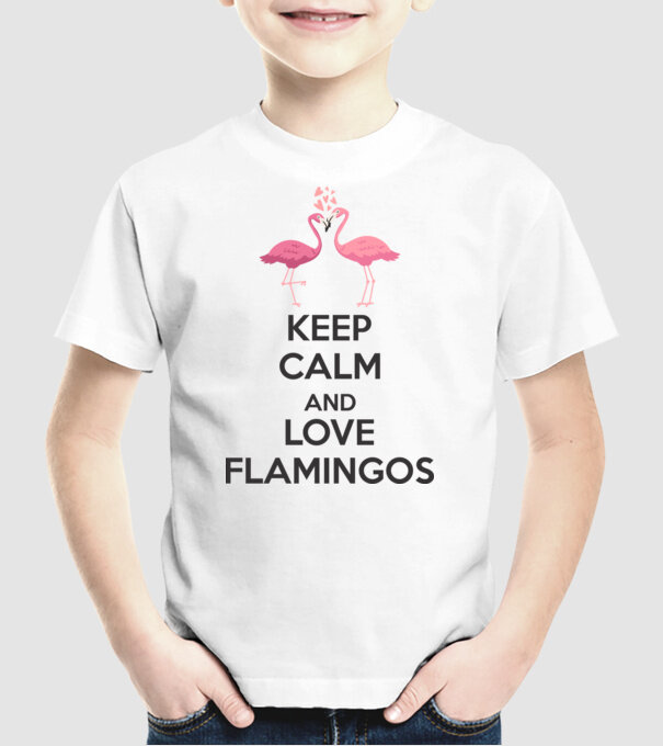 KEEP CALM and love flamingos dark model alb pe tricou