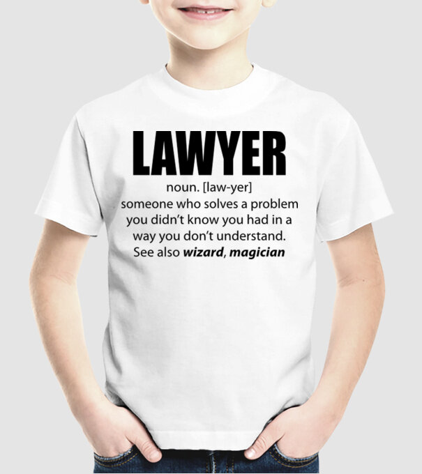 Lawyer - definiție avocat model alb pe tricou