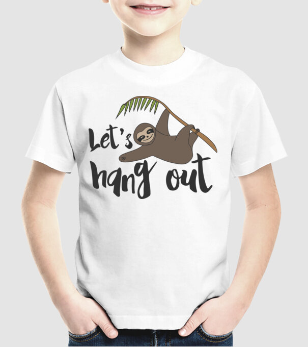 'Let''s hang out sloth' model alb pe tricou