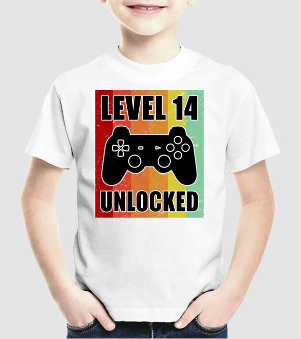 level 14 unlocked retro gamer model alb pe tricou