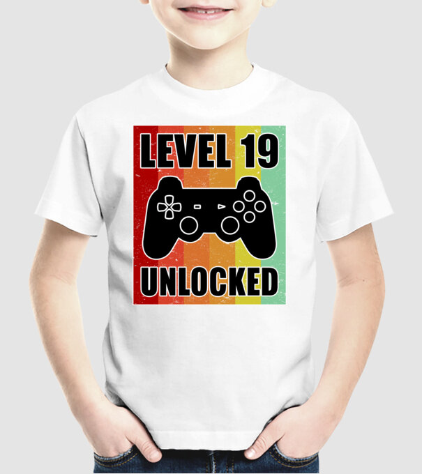level 19 unlocked retro gamer model alb pe tricou