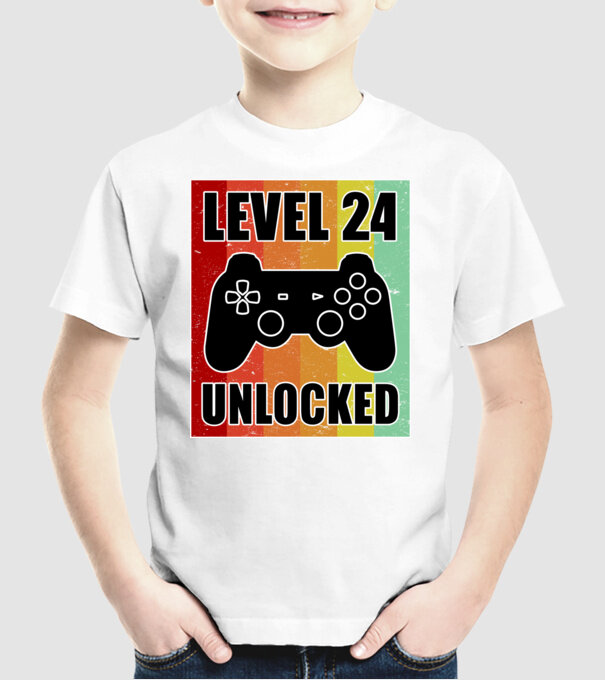 level 24 unlocked retro gamer model alb pe tricou