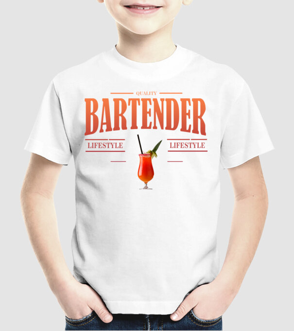 Lifestyle Bartender model alb pe tricou
