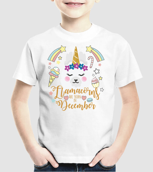 Llamacorns are born in December model alb pe tricou