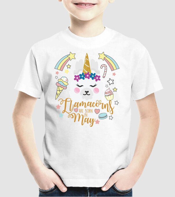 Llamacorns are born in May model alb pe tricou