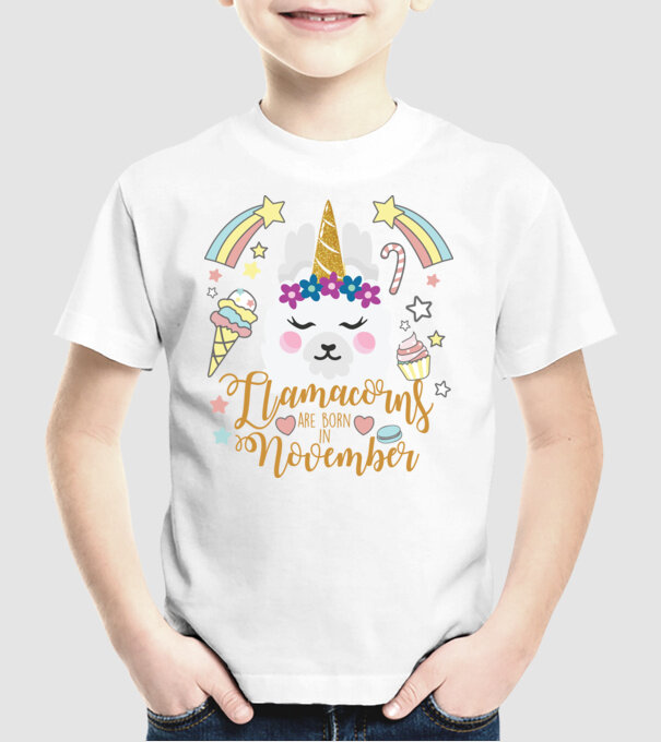 Llamacorns are born in November model alb pe tricou