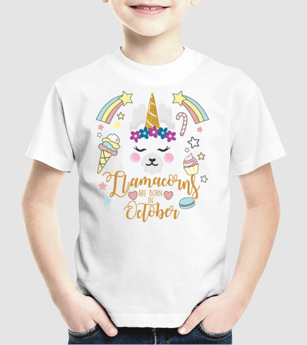 Llamacorns are born in October model alb pe tricou